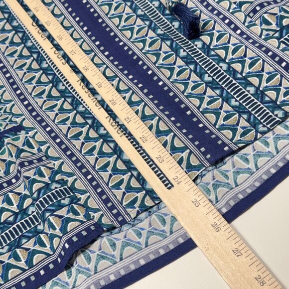 NWT Tommy Bahama Oversize Rayon Blue Green Geometric Tassel Blouse Women Size XS - Picture 12 of 13